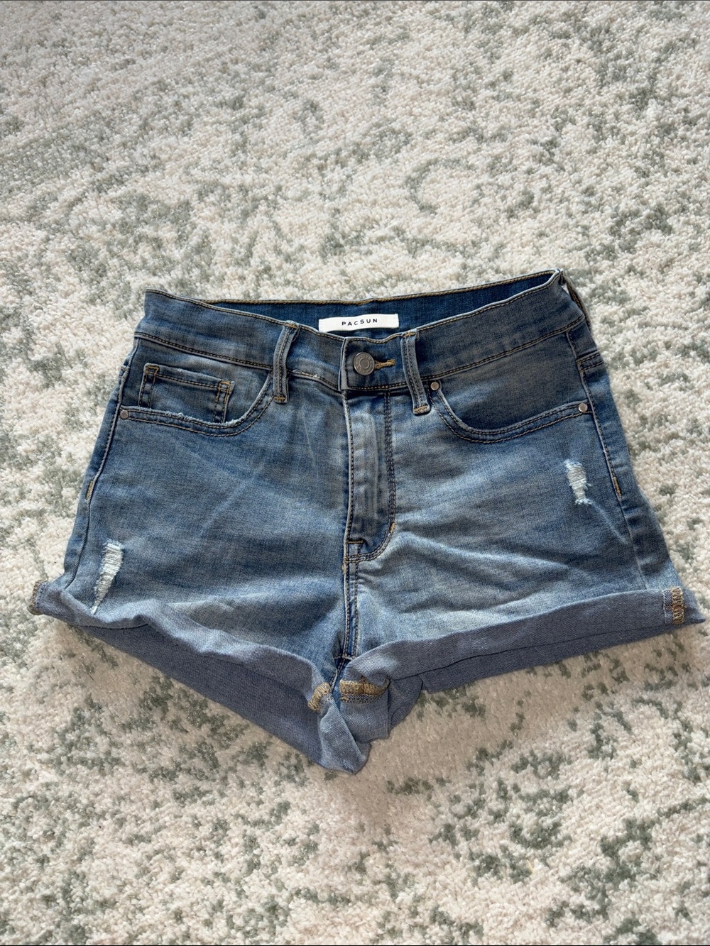 PacSun Faded Blue High-Rise Rolled Hem Denim Shorts